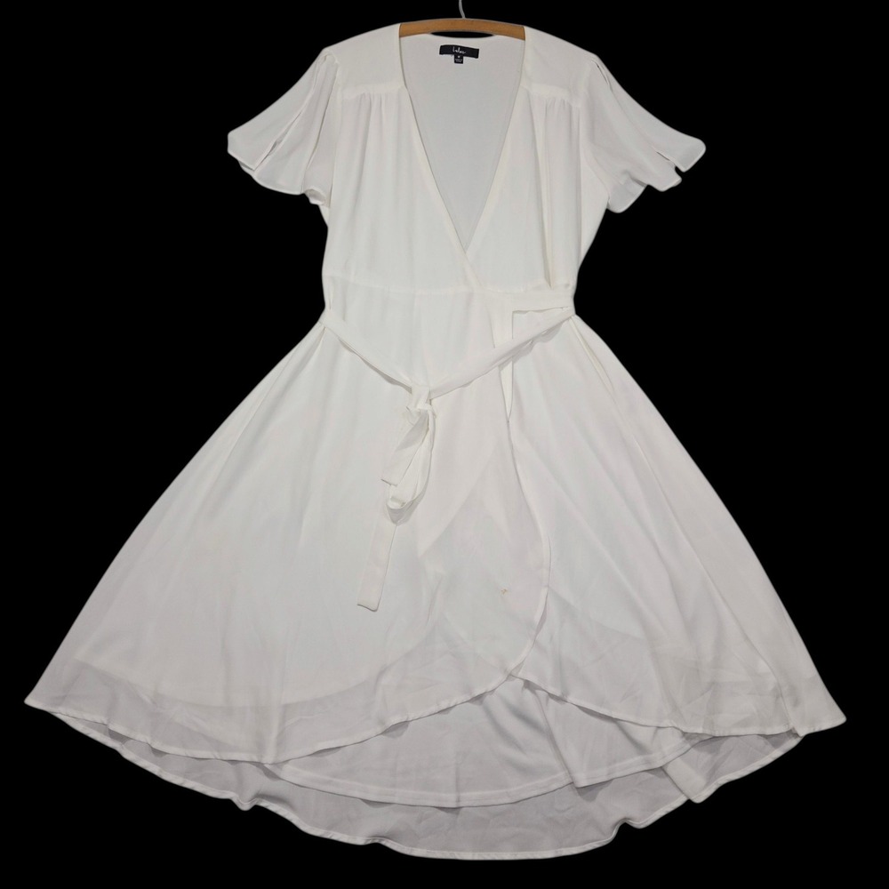 Lulus Modern Wrap High-Low Dress Flutter Sleeve White Sz M